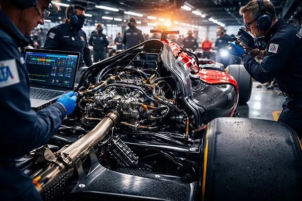 FIA scrutineering garage